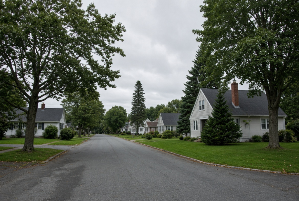 Residential street typical of Easton housing.