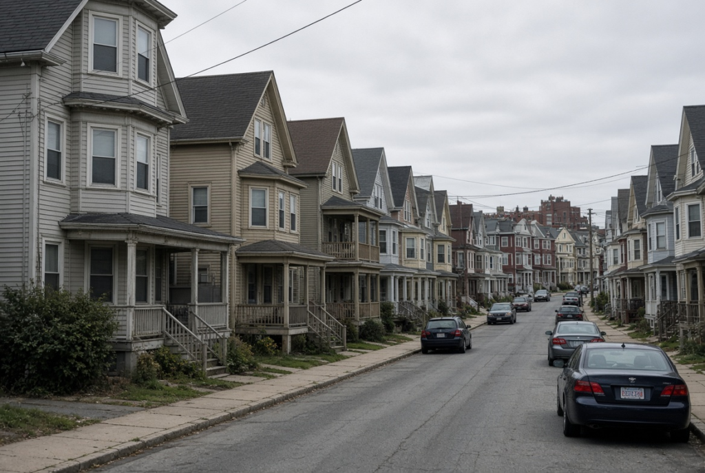 Residential street typical of Taunton housing.
