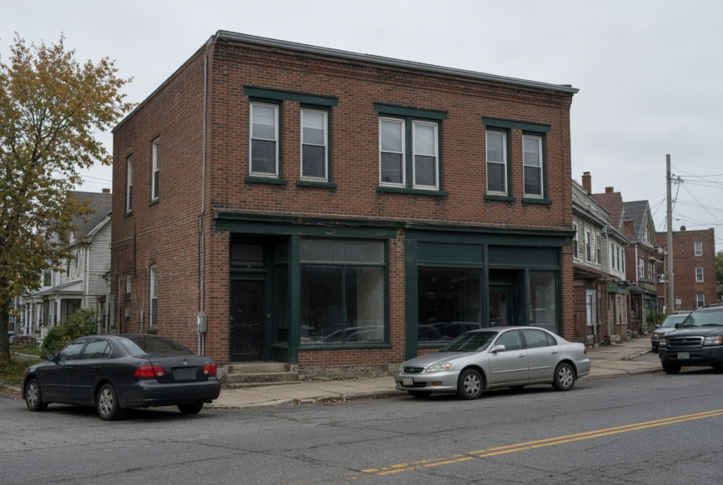 A small mixed use commercial building.