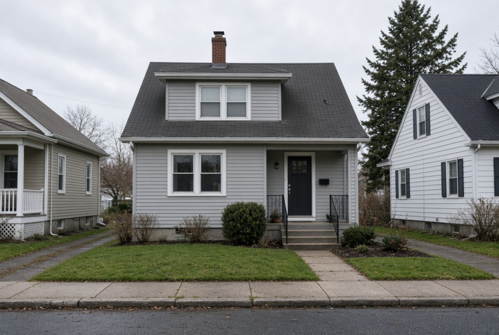 A colonial house on a residential street.